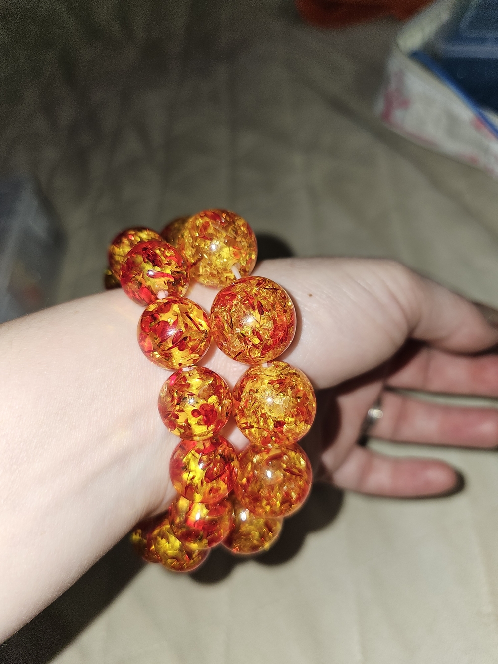 Amber-Effect Red & Gold Bead Bracelet - Women Jewelry